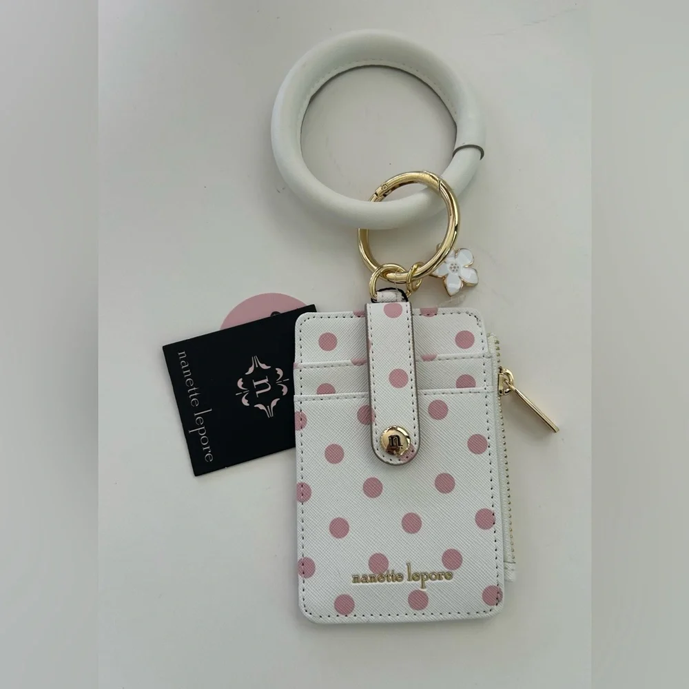 Nanette Lepore Pink Polka Dot Card Holder Wristlet NWT